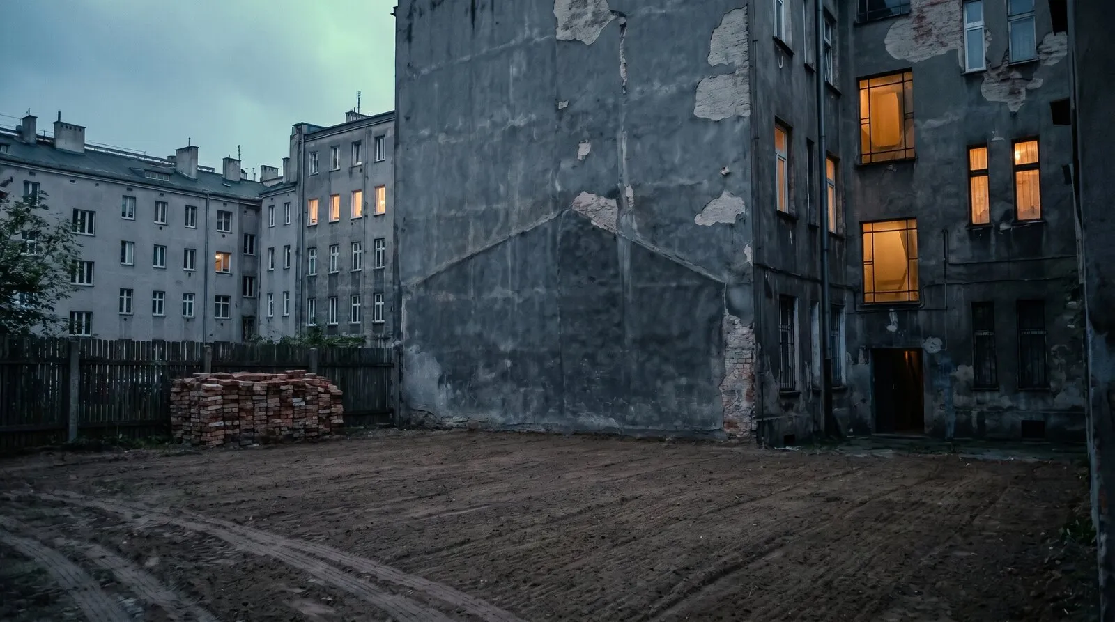 Uprzątnięty, wyrównany teren po zakończonej rozbiórce